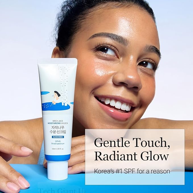 ROUND LAB Birch Juice Moisturizing UV LOCK SPF 45 | NBC No1 SPF, Glow Sunscreen for Daily Skincare, Non-toxic, UV Protection, Lightweight, Oil-Free, Organic, Korean Sunscreen (1.69 Fl Oz)