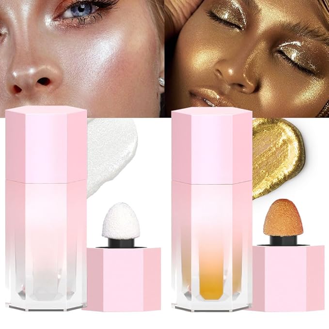 evpct Light Liquid Face Highlighter Makeup Waterproof Long Lasting Pearl White Gold Glimmer Glow Sparkly Glitter Body Shimmer Oil Liquid Luminizer Stick Highlight Illuminator for Face Body Cheeks Eye