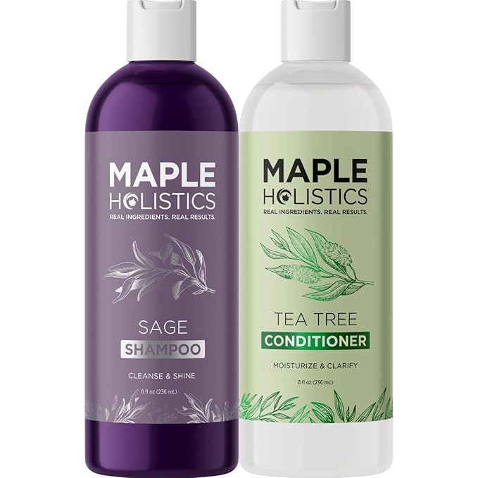 Sulfate Free Shampoo and Conditioner Set - Tea Tree Sage and Rosemary Shampoo and Conditioner for Dry Flaky Scalp Care - Deep Cleansing Color Safe Shampoo and Conditioner for Damaged Dry Hair Care