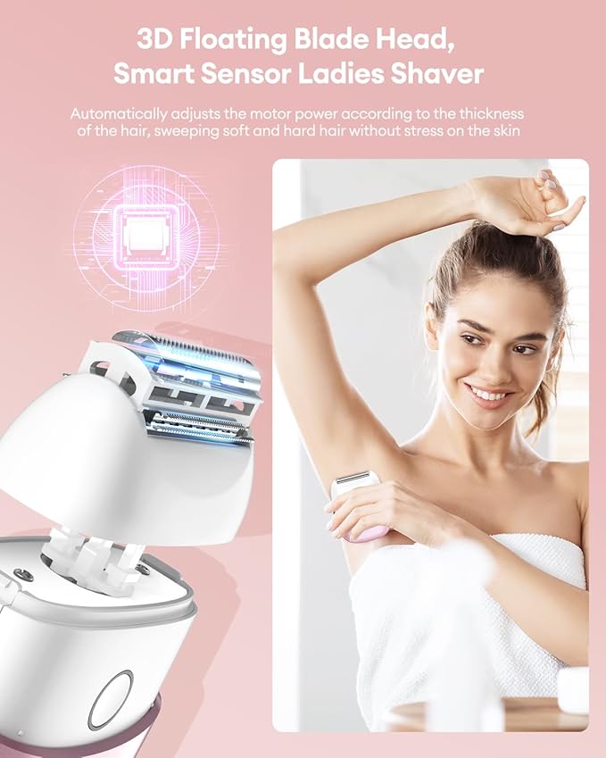 CkeyiN Electric Shaver for Women, IPX65 Waterproof Dry Wet Use Women's Electric Razor for Legs, Armpit, Bikini Public Hair Trimmer with Detachable Head, Cordless/Portable/Rechargeable Foil Shaver