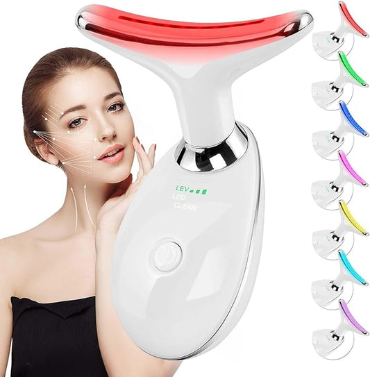 Facial and Neck Massager Tool,Red-Light-Therapy-for-Face and Neck,Lymphatic Contour Massager Face,7 Colors LED Womens Skin Care Facial Massager for Skin Rejuvenation,Lifting,Toning,Glow Boost