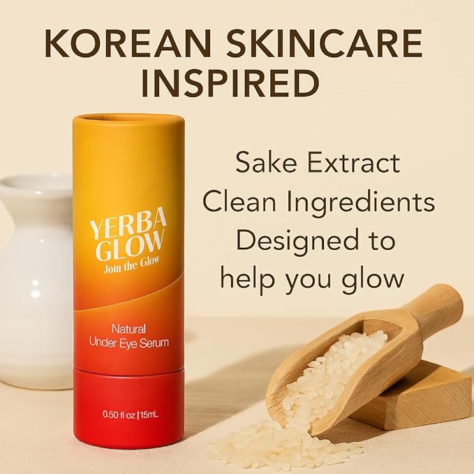 Caffeine Eye Cream – Yerba Glow Natural Under Eye Serum for Dark Circles, Puffiness & Fine Lines – Clean Hydrating Formula with Yerba Mate, Sake & Hyaluronic Acid