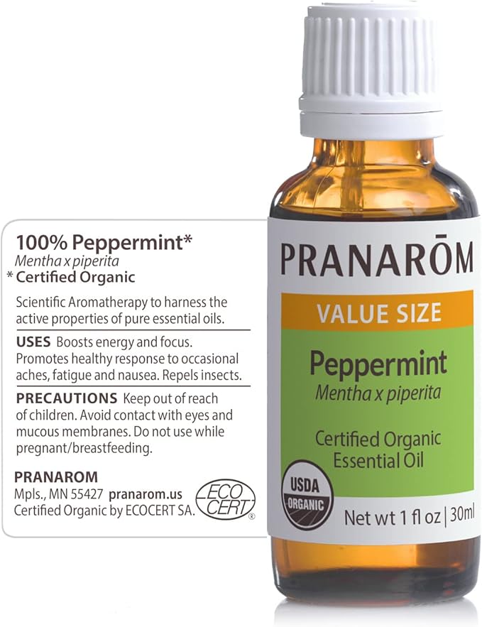 Pranarom USDA Certified Organic Peppermint Essential Oil (30ml), 100% Pure Undiluted Therapeutic Grade from India for Aromatherapy, Diffuser, Topical, Cooling, Massage & Relaxation