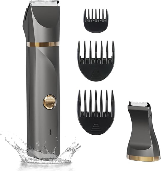 AREYZIN Body Hair Trimmer for Women Electric Body Shaver for Back Chest Armpit Legs Pubic Hair, USB Rechargeable, Replaceable Snap-in Ceramic Blades, IP7X Waterproof for Wet and Dry Use,Gray&Gold