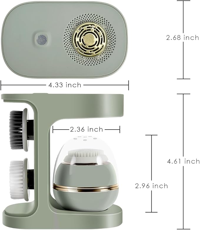 KangGlow Electric Silicone Face Cleansing Brush with UV-C, Sonic Facial Massager with 3 Modes & 3 Brush Heads, Exfoliating & Deep Pore Cleaning, Auto-Drying, Wireless Charging Ket