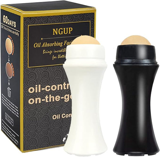 2Pcs Volcanic Face Roller Oil Control On The Go Oil-Absorbing Blotting Tool Natural Volcanic Roller Stone Ball (Black and White)