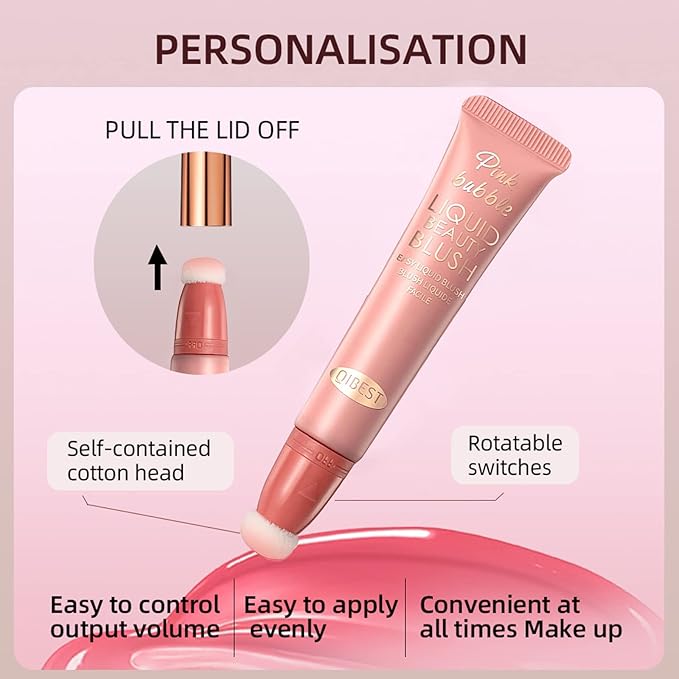 Liquid Blush Beauty Wand Matte Cream Blush Stick with Soft Cushion Applicator For Natural Cheek Tint Blendable Lightweight Long Lasting Dewy Finish makeup blush for Face(01 Nude Orange)