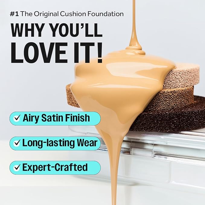 CLIO Kill Cover Founwear Cushion The Original – 20 Shades, Buildable Light to Medium Coverage, Natural Finish, Korean Makeup Foundation, Long-Lasting Skin Fit, 28N WHEAT