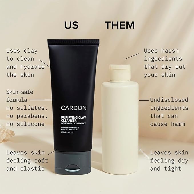 Cardon Men's Deep Pore Cleaning Clay Face Wash, 4x Better Than Charcoal, Oily, Acne-Prone Skin | Korean Premium Skin Care | Remove Face Oil & Dirt, (1 CT)