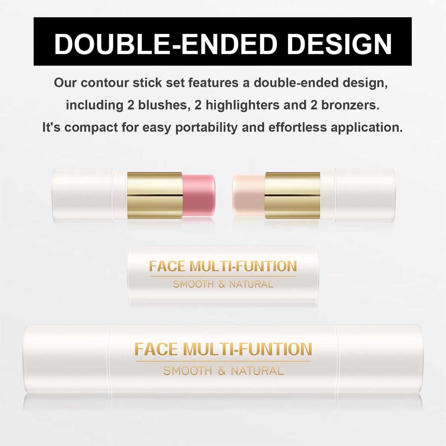 6 Colors Cream Contour Stick Makeup Kit, Shades with Blush, Highlighter and Bronzer,Double Ended Contour Stick for Cheeks, Waterproof and Long Lasting, Matte and Dewy Finish (Set B)