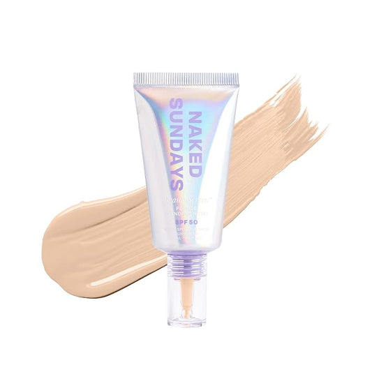 Naked Sundays BeautyScreen™ SPF 50 Mineral Peptide Foundation Tint – 2-in-1 Skin Tint & Mineral Sunscreen | Radiant, Buildable Coverage, Acne-Safe, Infused with Peptides (2 Fair Sand, 1.01 oz)