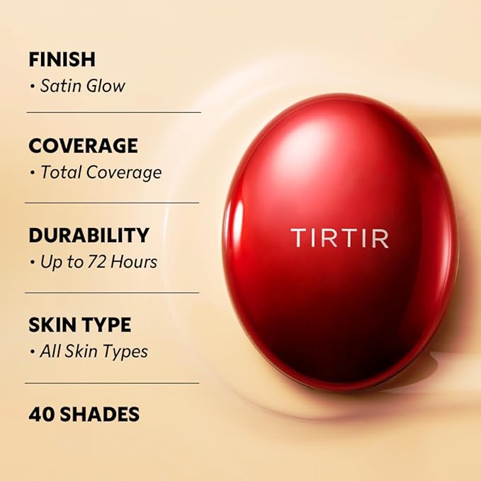 [*Mini Size*] TIRTIR Mask Fit Red Cushion Foundation | Full coverage, Weightless, Skin fit, Satin Glow Finish, Korean Makeup, beauty, Tattoo cover up, Buildable (#40N Cinnamon, 0.15 Fl Oz)