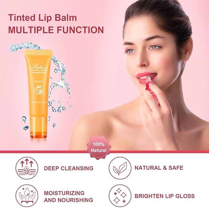 GECOMO Lip Glowy Balm, Moisturizing Lip Gloss, Nourishing Glossy Transparent Plumping Oil, Non-sticky Tinted Toot Lip Balm for Lip Care (PEACH) 0.35oz