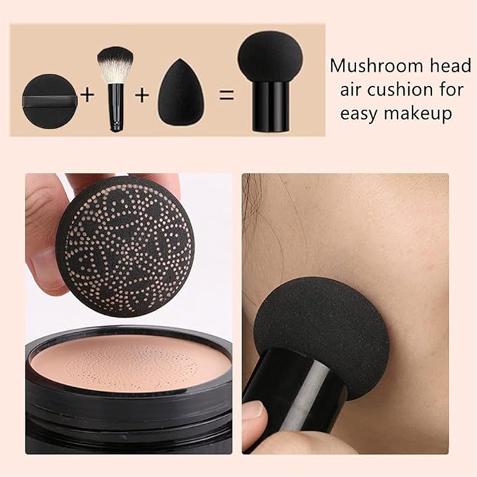 Air Cushion CC Cream Mushroom Head Foundation Air Cushion BB Cream Concealer Moisturizing Brighten Makeup Long Lasting Waterproof-Natural 1Pack