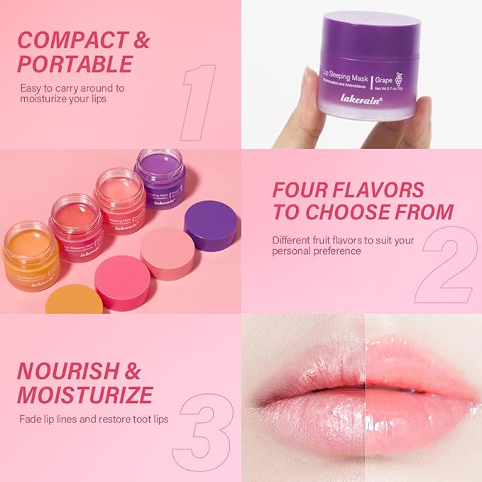 Hydrating Lip Sleeping Mask, Long Lasting Hydrating Night Lip Balms for Intensive Moisturizing and Care, Prevention Dry and Crack (PEACH) 0.7 OZ