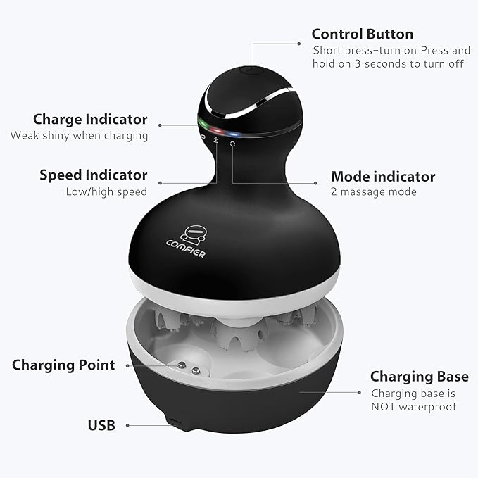 COMFIER Electric Scalp Massager, Waterproof Head Massager with Mutlti-Modes Vibration, Handheld Portable Head Scratcher for Hair Growth, Dog Cat Massager for Deep Clean and Stress Relax