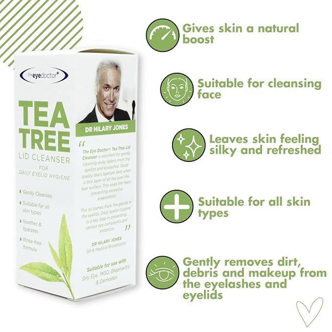 The Eye Doctor Tea Tree Lid Cleanser Twin Pack - 2X 100ml – Daily Hygiene Remove Debris & Make-up Eyelid Eyelashes – For Sensitive Eyes – Tea Tree Oil Argan Oil Coconut Oil & Micellar Water