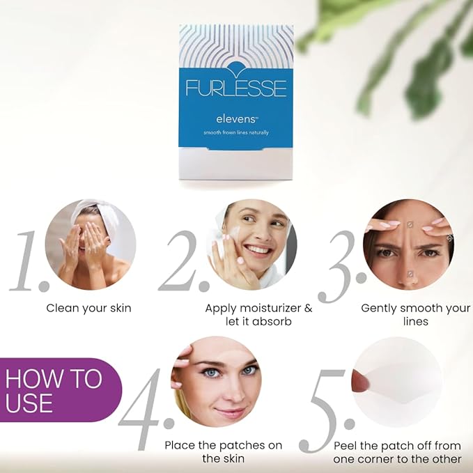 Furlesse Elevens Wrinkle Patches, Overnight Wrinkle Patches for Frown Lines, Non-Invasive Anti-Wrinkle Patches, Anti-Aging Skincare, 30 Patches, 30-Day Use