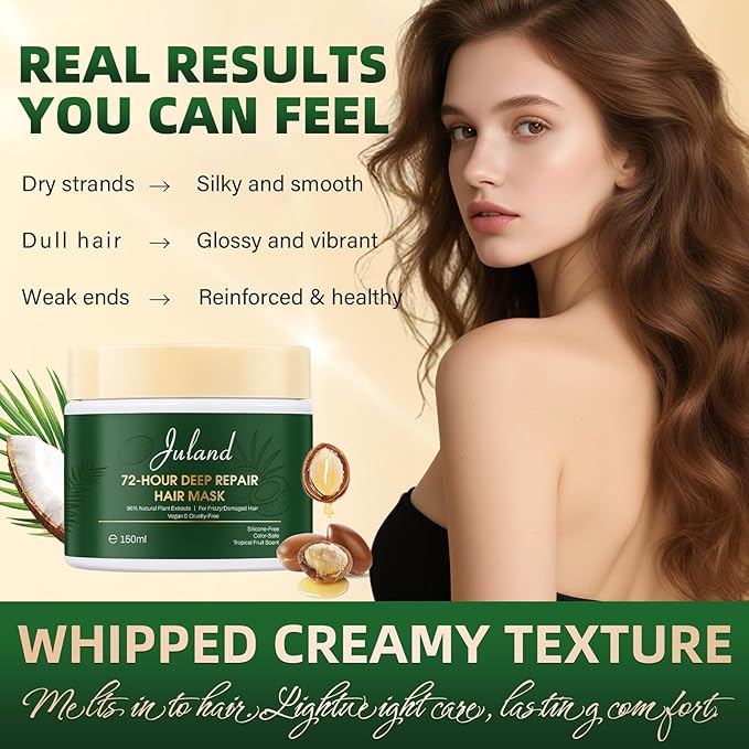 Juland Hair Mask, Collagen Hair Mask with Natural Amla Oil for Moisturization & Damage Repair, Hydroplex Technology for Stronger, Shinier Hair, 11 oz Revitalizing Treatment for Dry