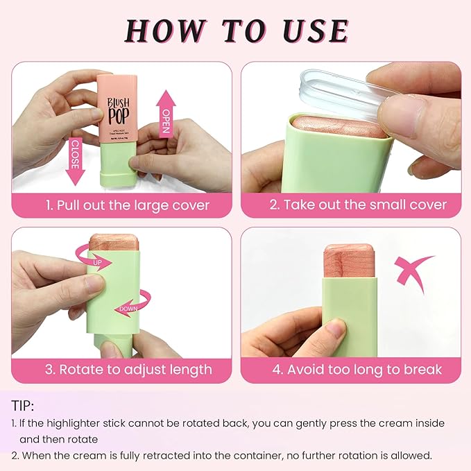 Highlighter Makeup Stick - Blush Highlighters Makeup Stick for Face & Body, Natural Silky Shimmer Highlight, Bendable Long Lasting Highlighter Wand, Cream Korean Highlighter (Soft Pink)