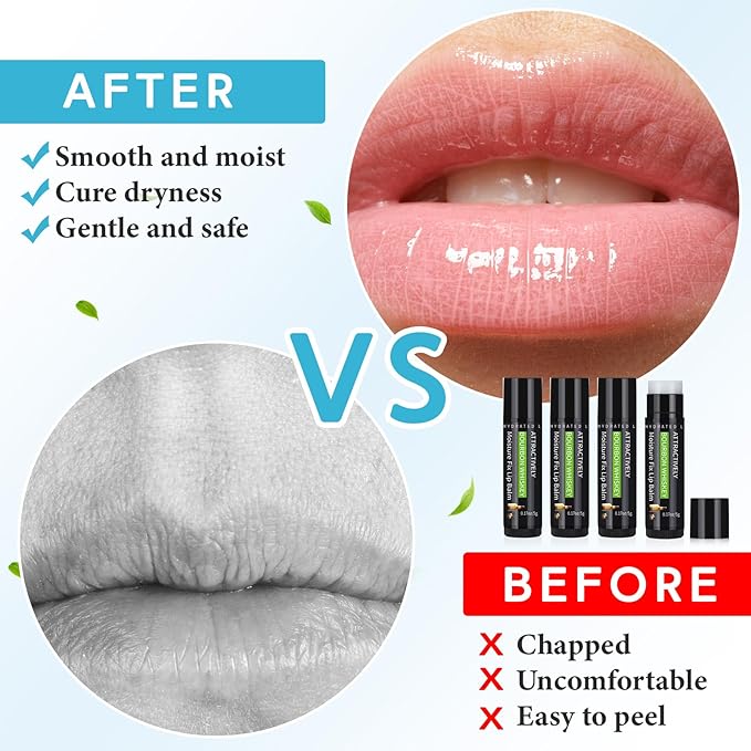 4 Pcs Lip Balm with Gift Box for Men Raffia Grass Organic Natural Beeswax Lip Balm for Father's Day Gifts Women Adults Teens Dry Chapped Lips Care Product