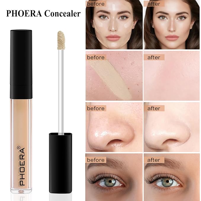 PHOERA Foundation Full Coverage Makeup, Mushroom Head Air Cushion CC Cream Natural Foundation Set,PHOERA Concealer, PHOERA Primer, PHOERA Powder, Foundation Brushes (103 Warm Peach+ 03 Warm Nude CC)