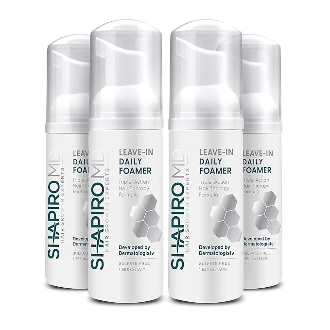 Shapiro MD Hair Growth Experts Leave-In Daily Foam, DHT Fighting Vegan Formula for Thinning Hair Developed by Dermatologists, Experience Healthier, Fuller & Thicker Looking Hair - 4 Month Supply