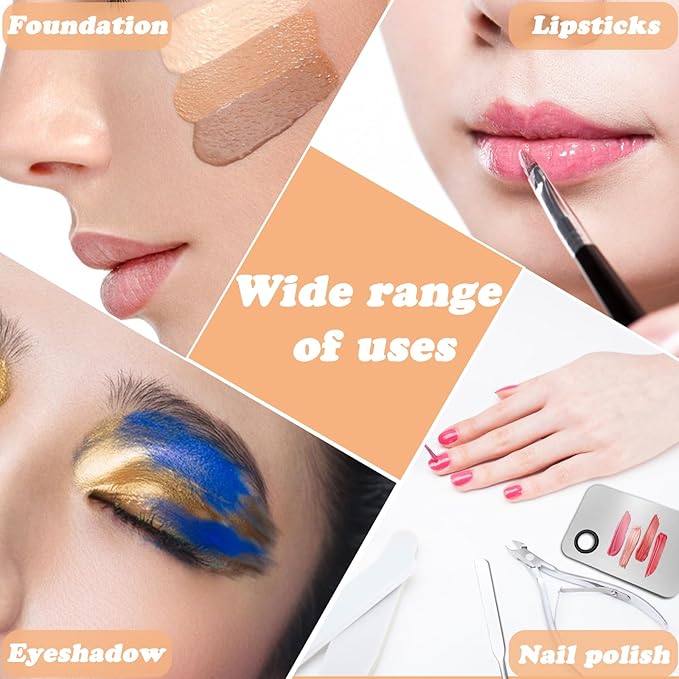 3 Pcs Makeup Foundation Spatula Spoon Tool Set, Make Up Mixing Palette Tray, Stainless Steel Skin Care Spatula, Cosmetic Scoop Scraper for Skincare Face Eye Cream (Silver)