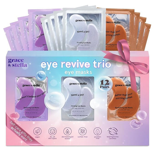 grace & stella Under Eye Patches (12 pairs) Eye Masks for Dark Circles and Puffiness - Birthday Gifts for Women, Bachelorette Party Favors, Bridesmaid Proposal Gifts, Self Care, Spa, Relaxation, Vegan