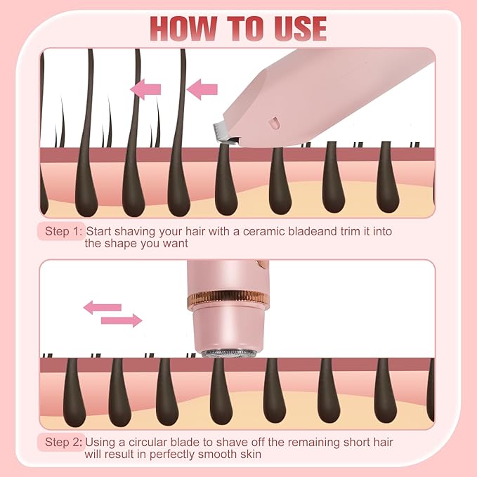 Bikini Trimmer for Women Electric Razors for Women Women's Electric Razor 2 in 1 Shaver Pubic Hair Trimmer Ipx7 Waterproof Wet Dry Use Bikini Shaver for Ladies Pubic, Legs, Face, Underarms (Pink)