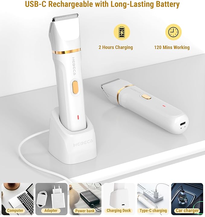 Bikini Trimmer for Women, 3in1 Electric Razor for Women with Facial Trimmers & Intimate Shaver for Sensitive Skin, Waterproof Wet & Dry Use Rechargeable Pubic Hair Trimmer Removal