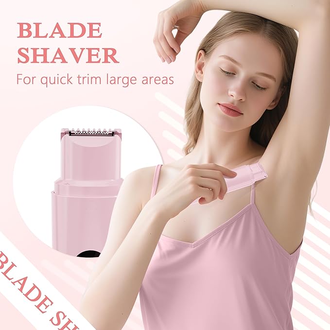 Bikini Trimmer for Women, 2-Speed Electric Razor for Pubic Hair Dual Head Shaver Women IPX7 Waterproof Rechargeable Lady Trimmer for Bikini Underarm Body Leg Face Pink