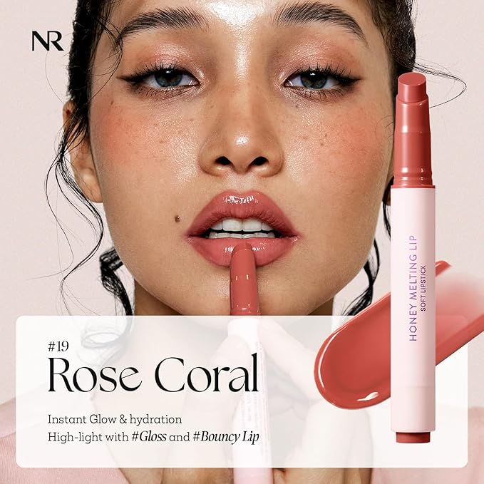 Nature Republic HONEY MELTING LIP (19 ROSE CORAL) SOFT LIP STICK, Hydrating Gloss, Moisturizing balms, Sheer tint, Shine & Nude, Glowy Finish, korean make up