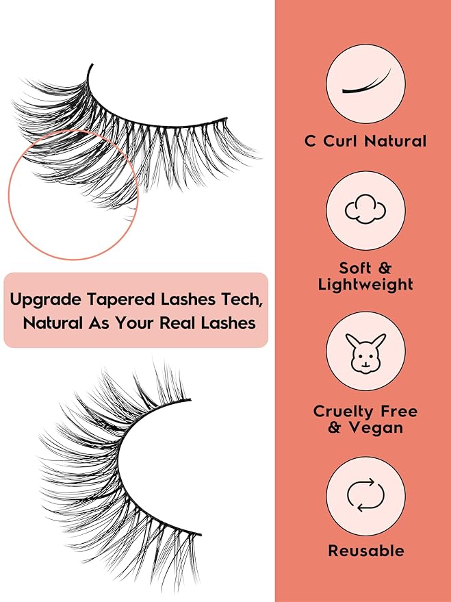 Wispy Cat Eye Lashes False Eyelashes Natural 10mm Short Lashes Pack Soft Strip Eyelash 3D Volume C Curl Natural Eyelashes 7 Pair Siligli Eyelashes