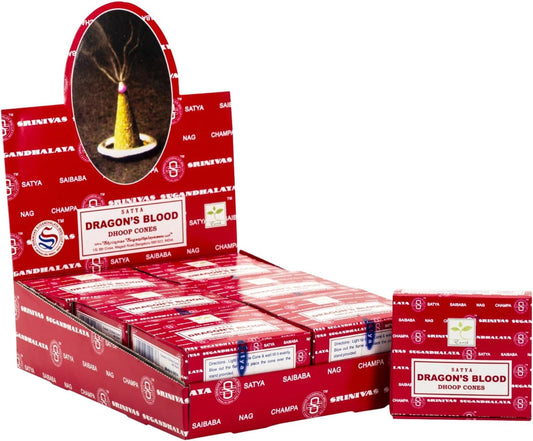 Satya Sai Baba Dragons Blood Original Earth Marked Natural Masala Incense 144 Dhoop Cones in Pack of 12 Boxes | Best for Prayer, Meditation and Relaxation