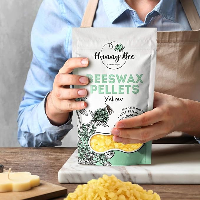 Trifecta Living Co.'s Beeswax Pellets - 100% Pure Bees Wax Perfect for DIY Candles, Skincare, and More! Discover The Creative Possibilities with Our Versatile, Pure Beeswax Pellets, (Yellow, 1lb)