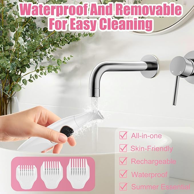5 in 1 Bikini Trimmer for Women, Electric Razors for Women Pubic Hair Trimmer Waterproof Facial Hair Removal Cordless Electric Bikini Shaver with USB Charge Dock