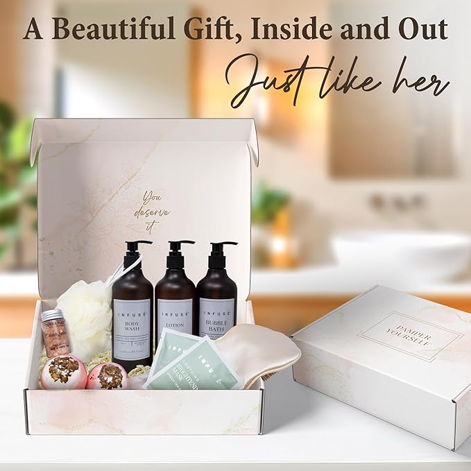 10-Piece Spa Gift Box for Women | Self-Care Set with Eye Mask, Loofa,Bath Bombs,Face Masks,Bubble Bath, Lotion, Body Wash & Bath Salt | Gift for Mom, Grandma, Wife, Bridesmaid or Loved Ones