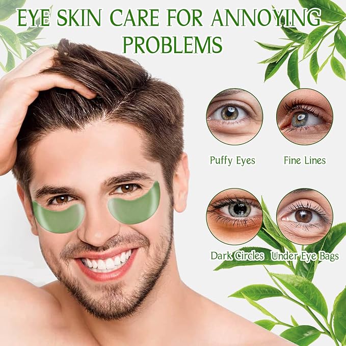 Under Eye Patches for Dark Circles and Puffiness, 60 Pcs Green Tea Collagen Eye Mask, Hydrating Eye Patches for Puffy Eyes Wrinkle Treatment, Eye Gel Pads Self Eye Skin Care Gifts for Women