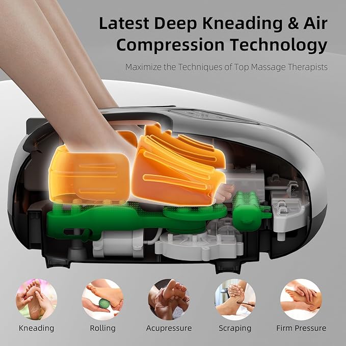 Shiatsu Foot Massager with Heat,Vibration,Air Compression and Deep Kneading for Plantar Fasciitis, Neuropathy,Improve Foot Wellness,Gifts for Women & Men（Black）