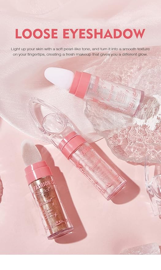 AKARY Shimmer Highlighter Powder, Fairy Polvo De Hadas Highlighter Powder & Blush Stick, Instant Glow Luminizer Duo, Glitter Body Face Hair High Gloss Stick, Sparkle Smudge-Proof Highlighter Stick Party Makeup (C-#03)