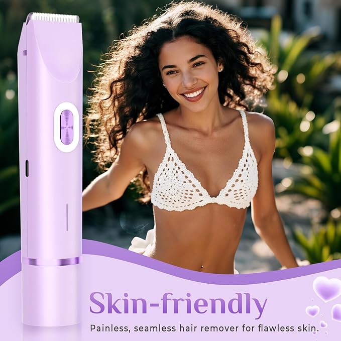 2025 New 2-in-1 Electric Bikini Trimmer for Women - Dual Head Electric Razor,Waterproof Painless Bikini Shaver, Pubic Hair Trimmer for Private Area & Body Hair, Purple