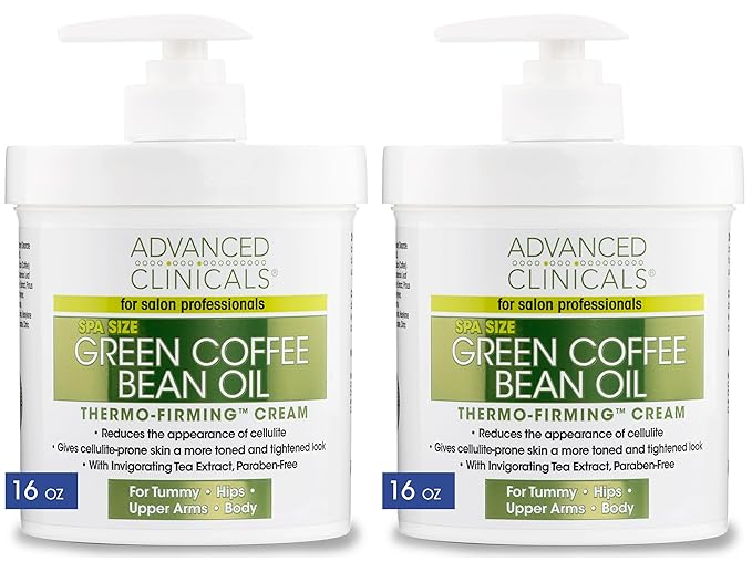 Advanced Clinicals Thermo Firming Green Coffee Bean Moisturizer Body Cream | Anti Cellulite Caffeine Firming Lotion For Legs, Arms, & Body | Skin Care Products | Aging Skin Tightening Cream, 2-Pack