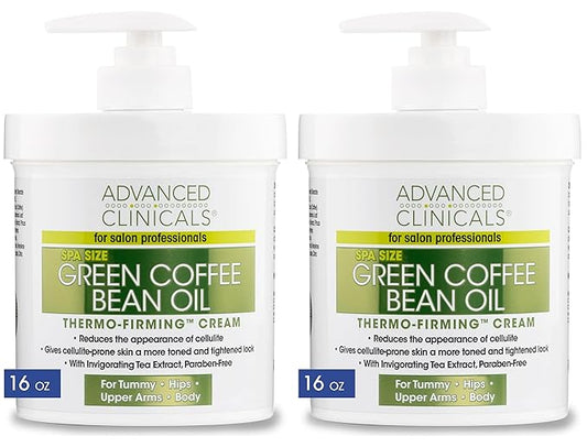 Advanced Clinicals Thermo Firming Green Coffee Bean Moisturizer Body Cream | Anti Cellulite Caffeine Firming Lotion For Legs, Arms, & Body | Skin Care Products | Aging Skin Tightening Cream, 2-Pack
