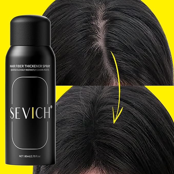 Sevich Hair Fiber Spray - Instant Hair Thickening Powder for Men & Women, Hair Building Fibers for Thinning Hair, Root Touch Up Hair Color, Waterproof, Sweatproof, Natural Look,80ml Black
