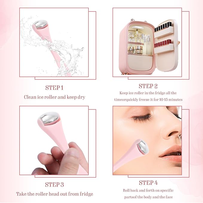 TORMEN Mini Eye & Face Rollers, Stainless Steel Eye Massage Ice Roller, Facial Beauty Tool for reduces puffy eyelids, Dark Circles Relief, Skin Care,muscle soreness,Facial cold compress (2pcs, Pink)