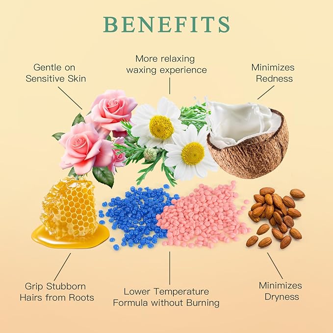 Wax Beads for Hair Removal – 6 Packs, 21oz Total – Smooth & Long-Lasting Hair Removal Hard Wax Beans for All Skin Types