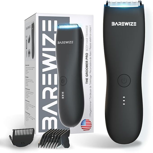 Body Hair & Pubic Hair Trimmer for Men | Waterproof, USB-C Rechargeable, LED Light, Replaceable Ceramic Blade, Electric Ball Shavers, Manscape Kit, Mens Personal Groomer (Raven Black)