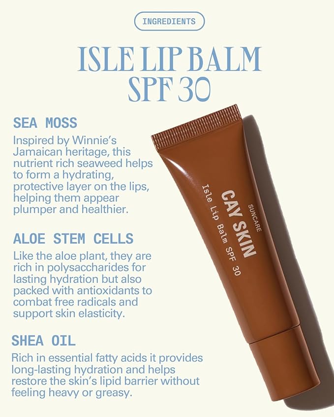 Cay Skin Isle Lip Balm SPF 30 – High Shine, Hydrating + Sheer Lip Gloss in Vanilla Brown Sugar Flavor – Formulated with Natural Ingredients for All Skin Tones – Nude Ting