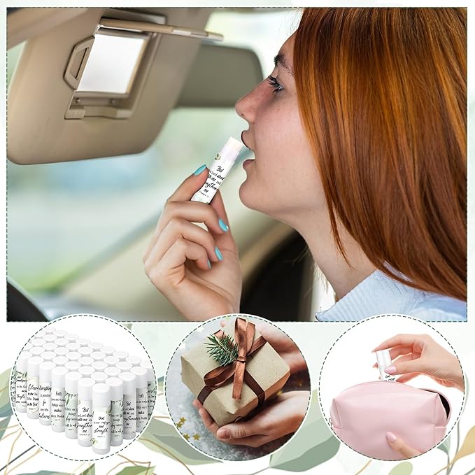 50 Pcs Bible Verse Lip Balm Bulk Christian Gift for Women Faith Religious Moisturizing Lip Care Product Stocking Stuffers with Inspirational Scripture Happy Moment Praise God for Friend